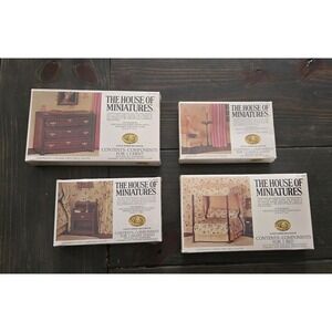 House of Miniatures Lot: Chest, Night Stand, Candle Stand & Canopy Bed Kits